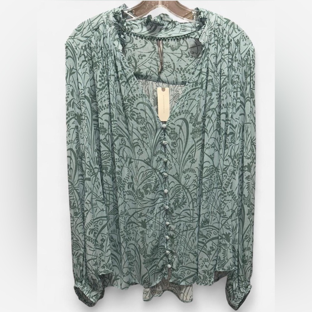 Anthropologie Button-Front Balloon Sleeve Blouse | Size XL | NWT | Sold Out